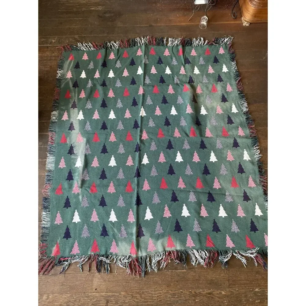 Afghan Knitted Throw Blanket 50X60 Trees Holiday Xmas Christmas Reversible Read!